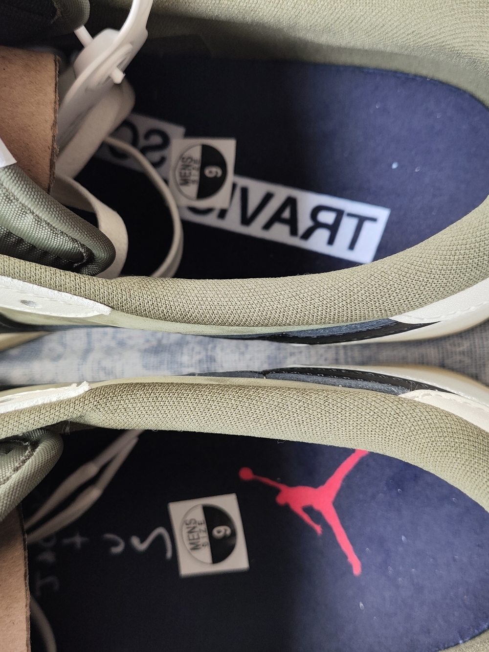 Travis Scott Men's Sneakers in Olive Green & White with Pink Tongue Logo - Picture 6 of 8